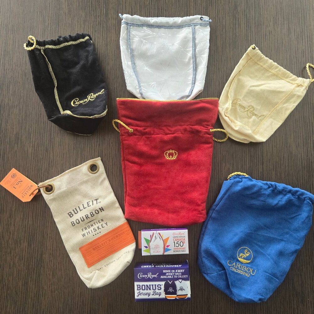 Crown Royal XR Waterloo Bag & Assorted Liquor Bottle Bags (8)